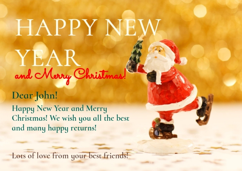 Merry Christmas and Happy New Year greeting card sample