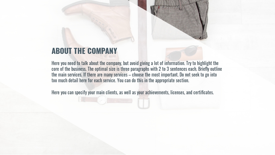 Fashion presentation sample, men's clothing
