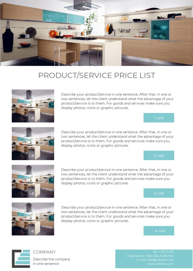 Kitchen equipment price list sample