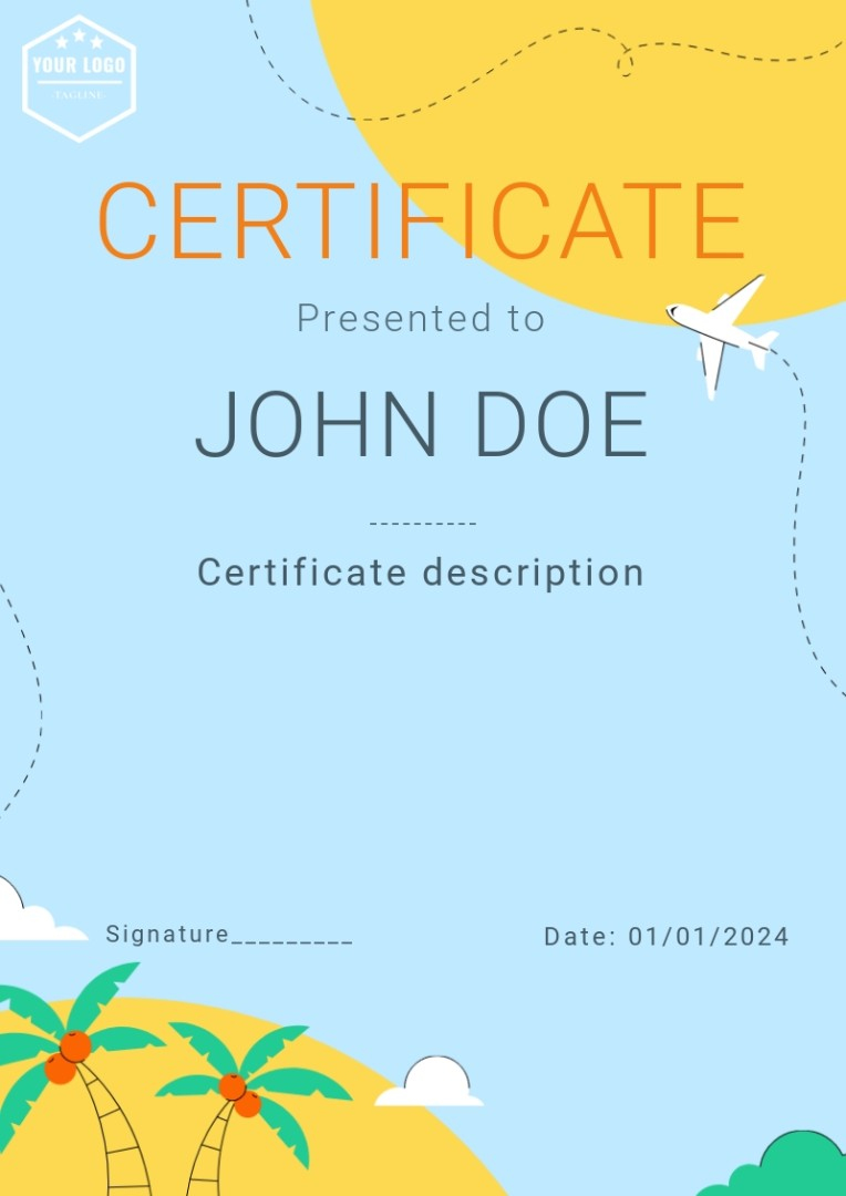 A journey certificate sample