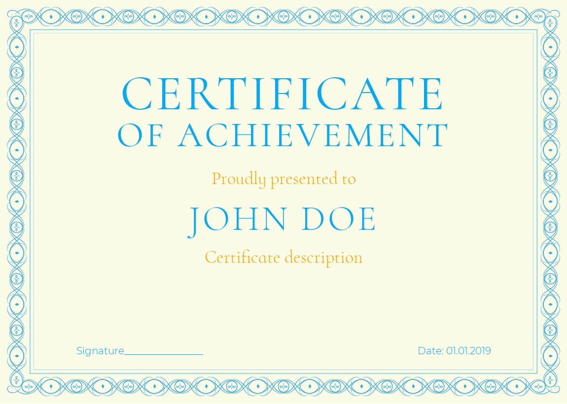 Certificate of achievement sample