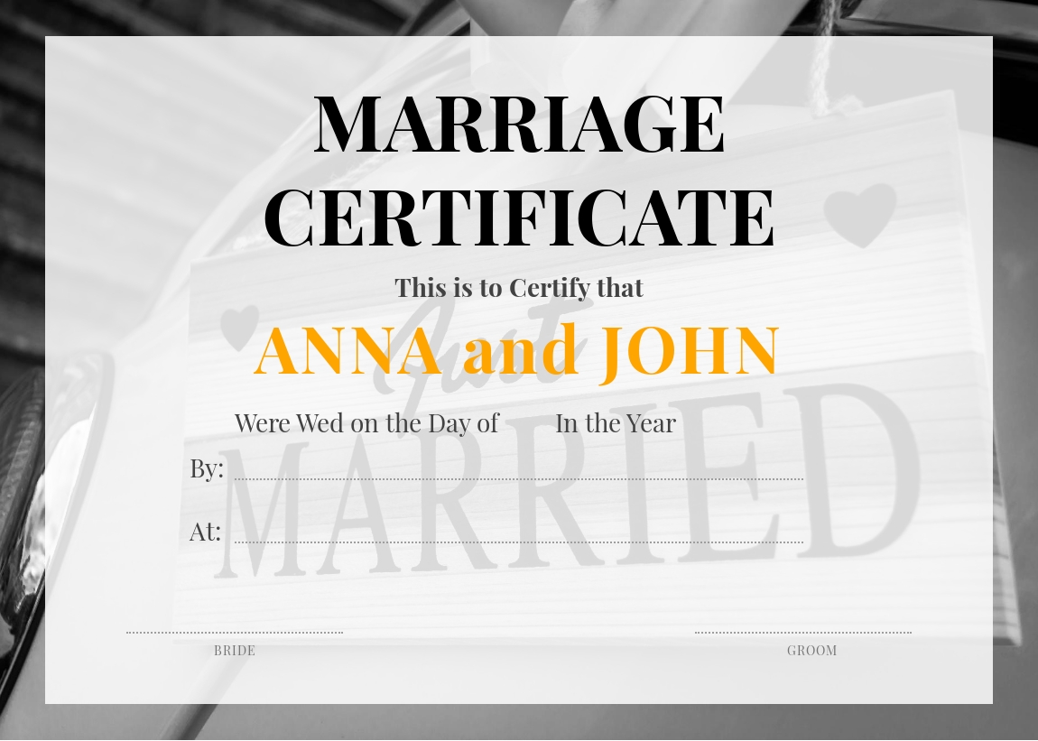Wedding certificate sample